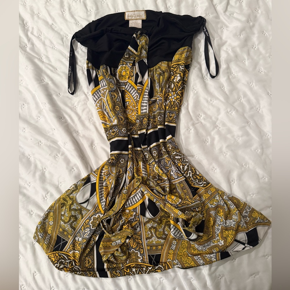 Baby Phat Black and Gold Strapless Dress